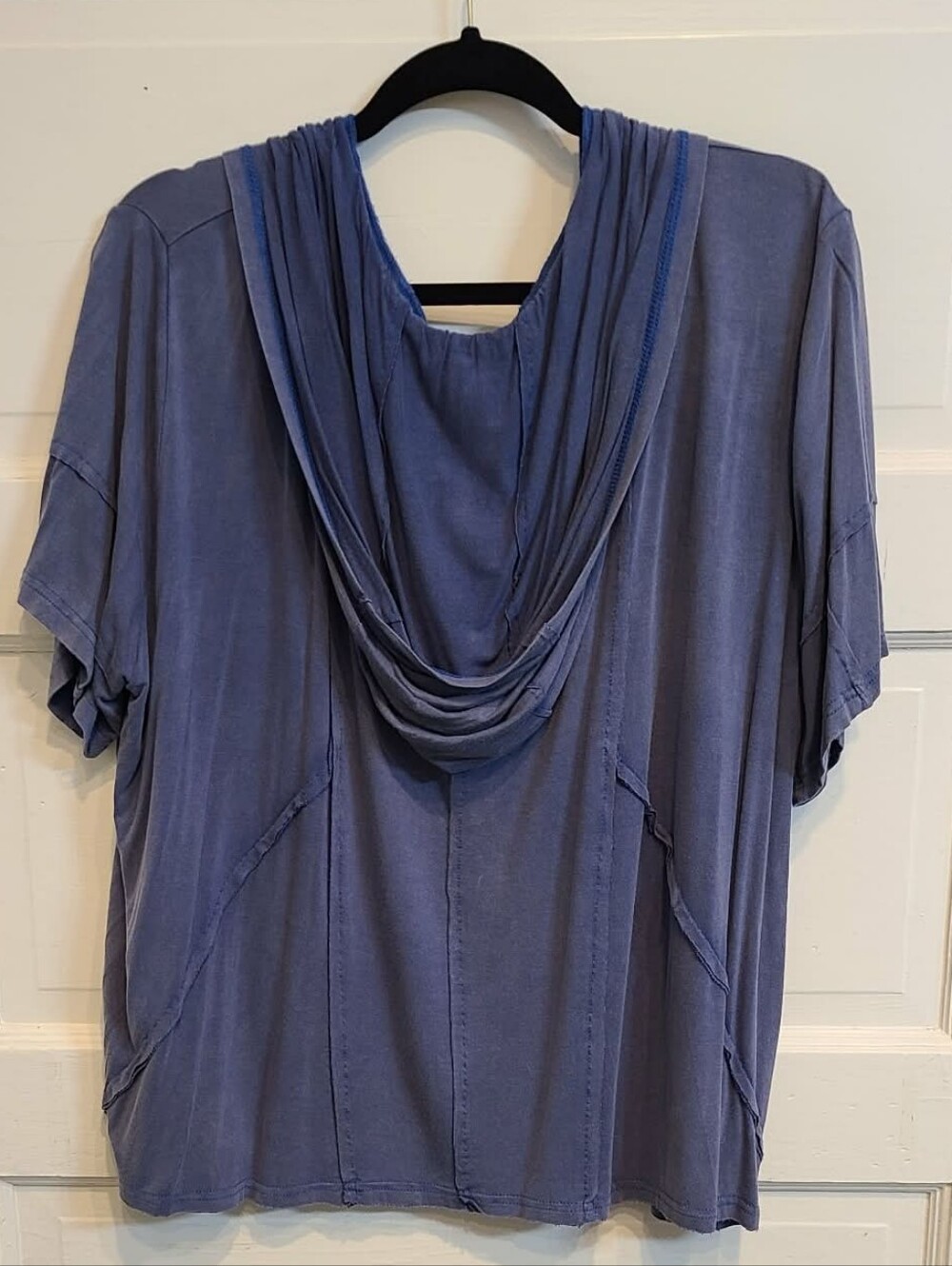 POL Indigo Blue Short-Sleeve Hooded V-Neck Pullover Size M - Picture 2 of 5